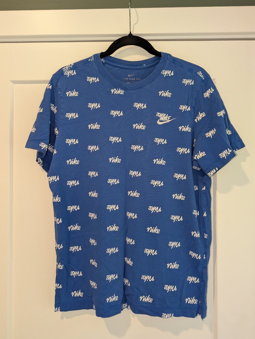 Nike Blue And White Cotton All Over Logo Tee